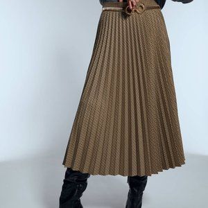 ZARA PLEATED PLAID SKIRT